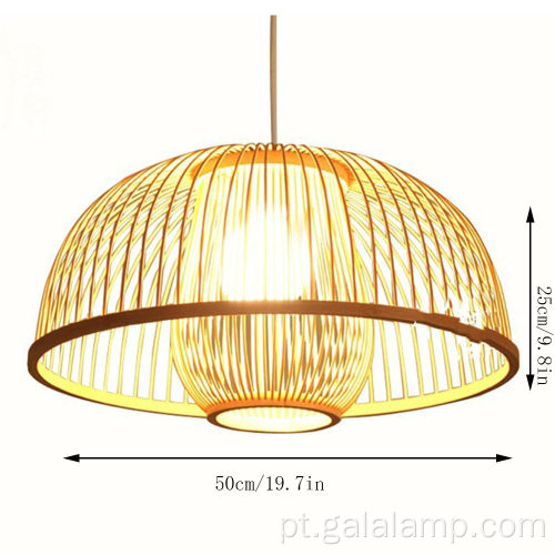 Luz pendente de bambu com cúpula de camada dupla
